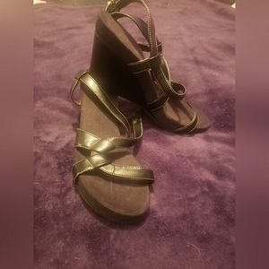 Black wedge sandals